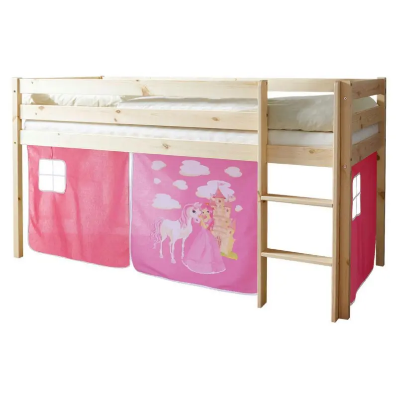 Spielbett Malte Pink Kiefer massiv 90 cm Vorhang Leiter