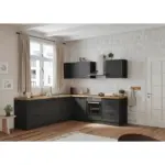 M&ouml;belix Einbauk&uuml;che Eckk&uuml;che M&ouml;belix Meran mit Ger&auml;te 240x240 cm Grau/Eiche Dekor