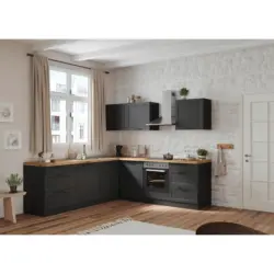 Einbauk&uuml;che Eckk&uuml;che M&ouml;belix Meran mit Ger&auml;te 240x240 cm Grau/Eiche Dekor
