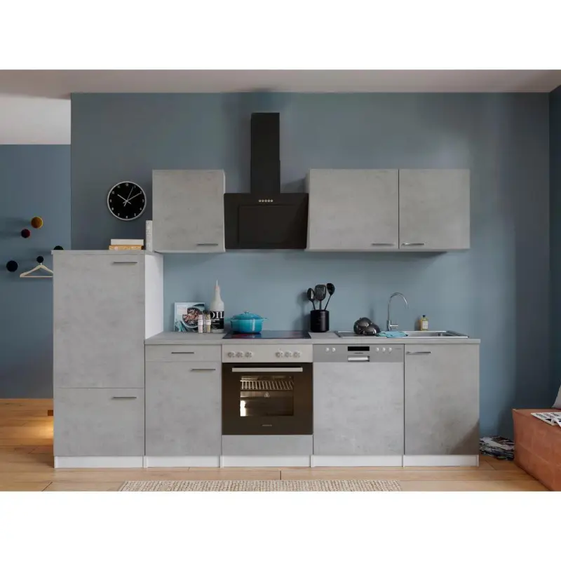 Einbauk&uuml;che K&uuml;chenblock M&ouml;belix Malia B: 280 cm Grau, mit Ger&auml;te