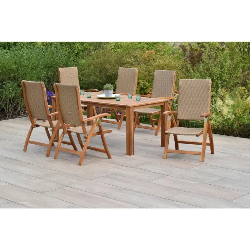 Gartenm&ouml;bel Set 7--Teilig Capri aus Akazienholz/Kunststoff