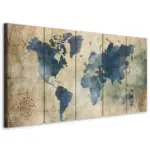 M&ouml;belix Leinwandbild Retro Map Blau Beige B: 200 cm