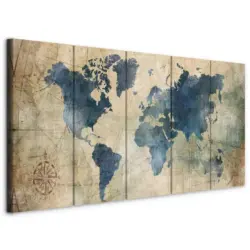 Leinwandbild Retro Map Blau Beige B: 200 cm