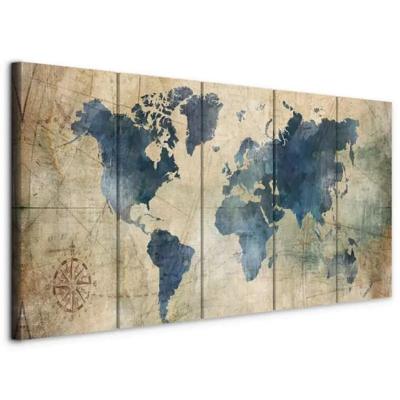 Leinwandbild Retro Map Blau Beige B: 200 cm