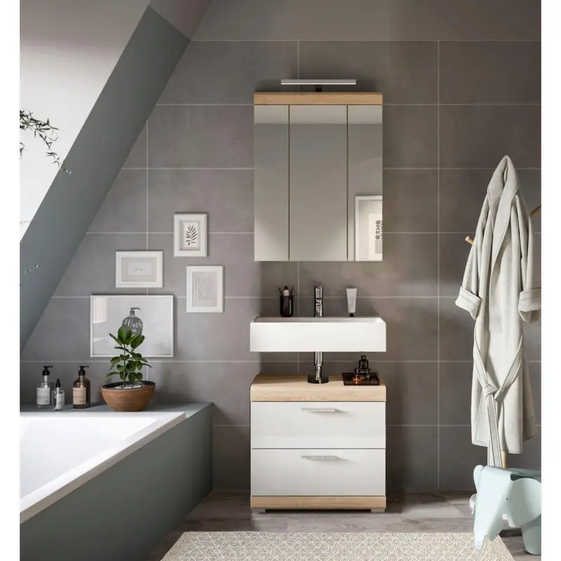 Badezimmer Lambada Eiche Dekor/Wei&szlig; B: 60 cm