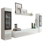 M&ouml;belix Wohnkombination modern 4--Teilig. mit LED Vera Wei&szlig; Hochglanz