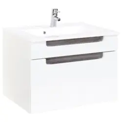 Waschbecken mit Unterschrank Siena B: 80cm Wei&szlig;/Eiche Dekor