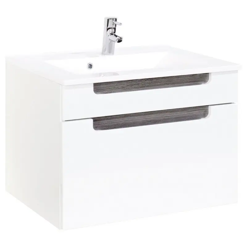 Waschbecken mit Unterschrank Siena B: 80cm Wei&szlig;/Eiche Dekor