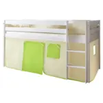 M&ouml;belix Kinderbett Malte 90x200cm Holz massiv Wei&szlig;/Gr&uuml;n mit Vorhang