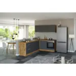 M&ouml;belix Einbauk&uuml;che Eckk&uuml;che M&ouml;belix Florenz mit Ger&auml;te 240x180 cm Grau/Eiche Dekor