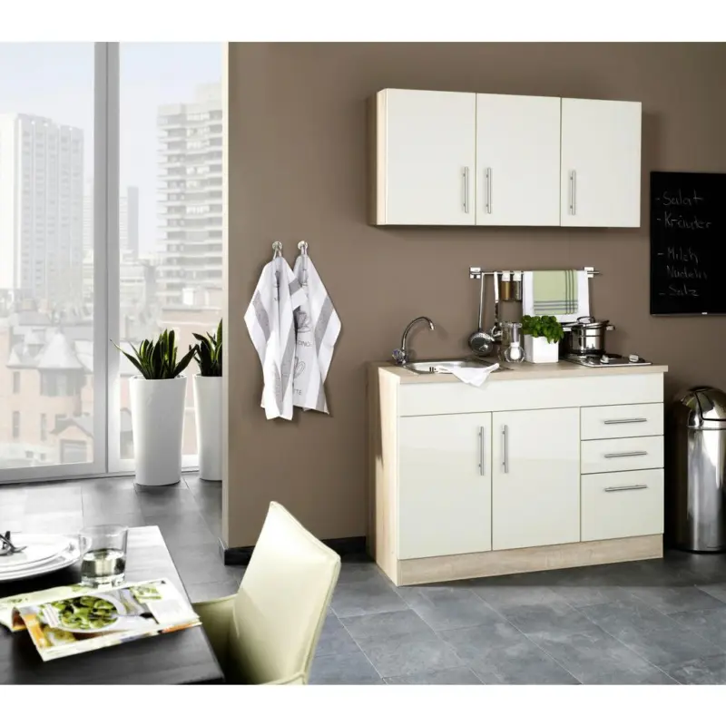 Minik&uuml;che Toronto Creme/Eiche Dekor B: 120 cm