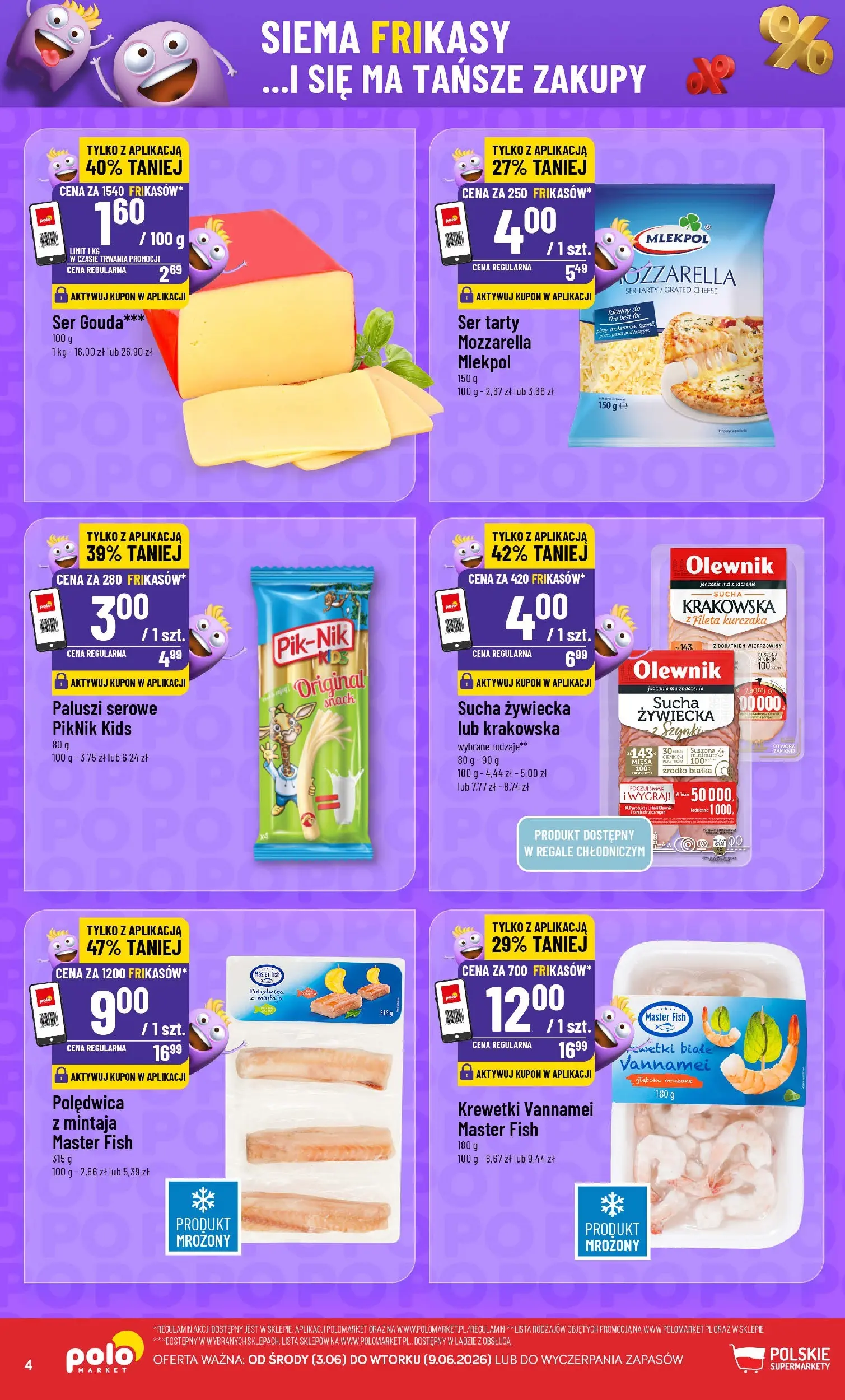 Nowa POLOmarket gazetka od jutra 09.06.2026 | Strona: 4 | Produkty: PC, Ser, Krewetki vannamei, Mozzarella