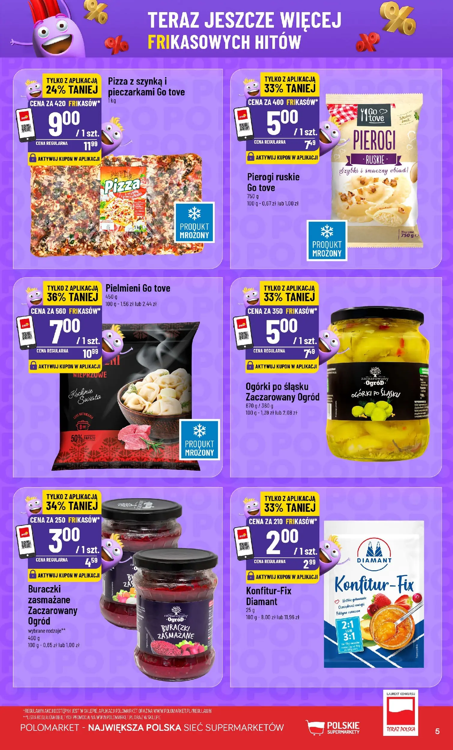 Nowa POLOmarket gazetka od jutra 09.06.2026 | Strona: 5 | Produkty: Pierogi, Szynka, Pizza, Ogórki