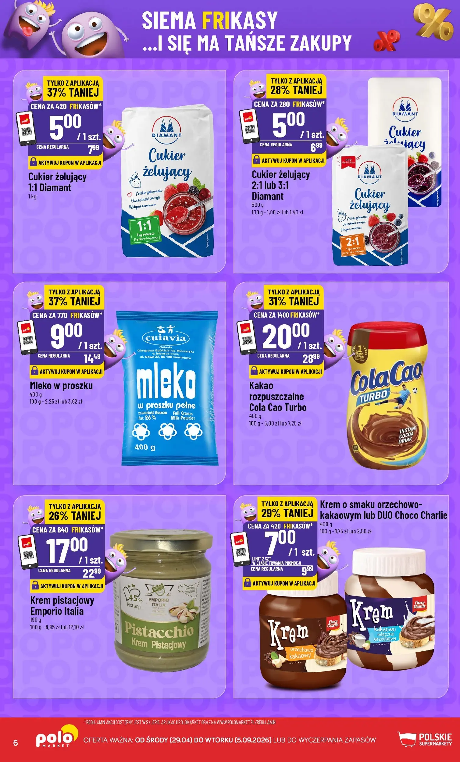 Nowa POLOmarket gazetka od jutra 09.06.2026 | Strona: 6 | Produkty: Kakao, Mleko, Krem, Cukier
