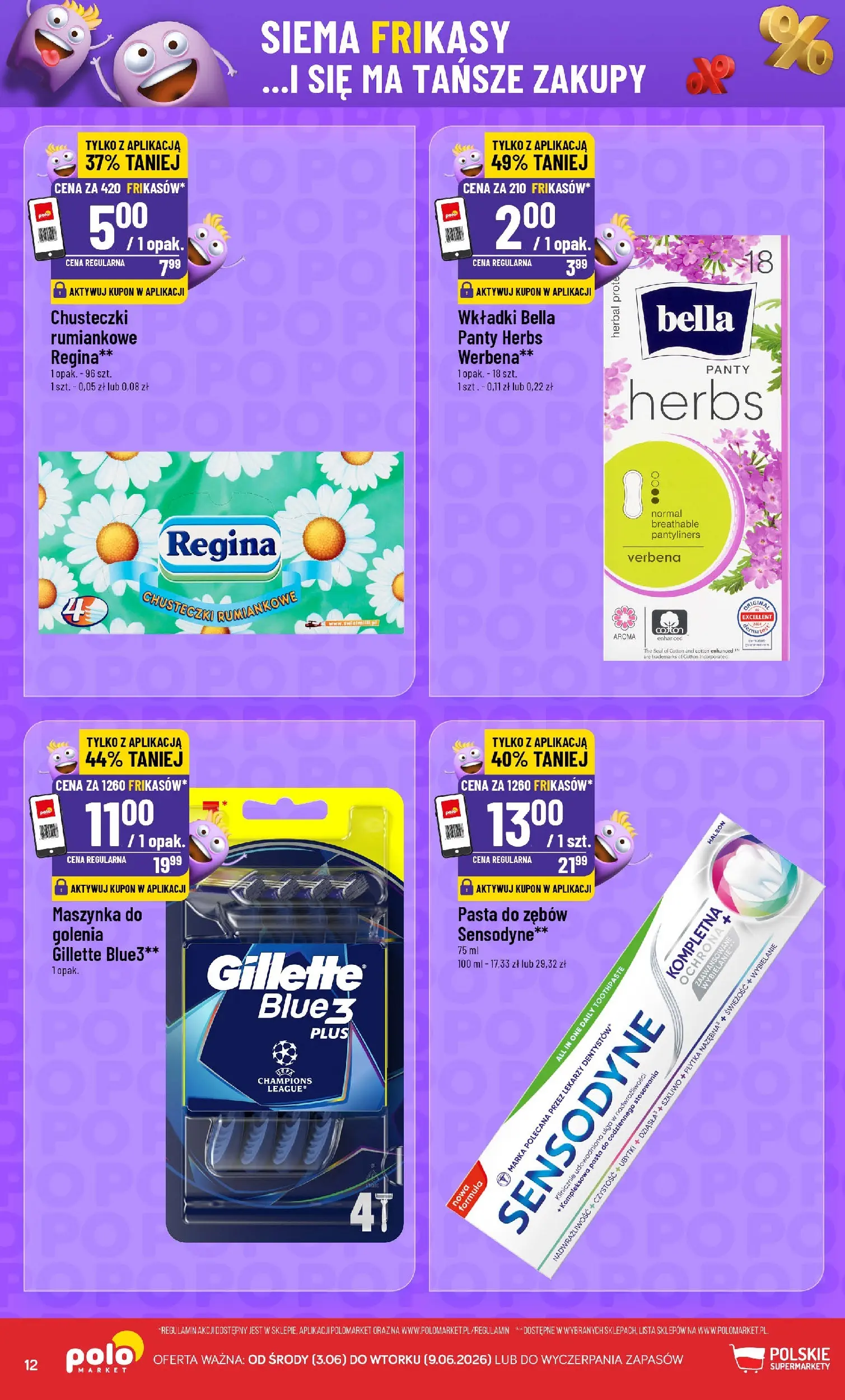 Nowa POLOmarket gazetka od jutra 09.06.2026 | Strona: 12 | Produkty: Gillette, Pasta do zębów