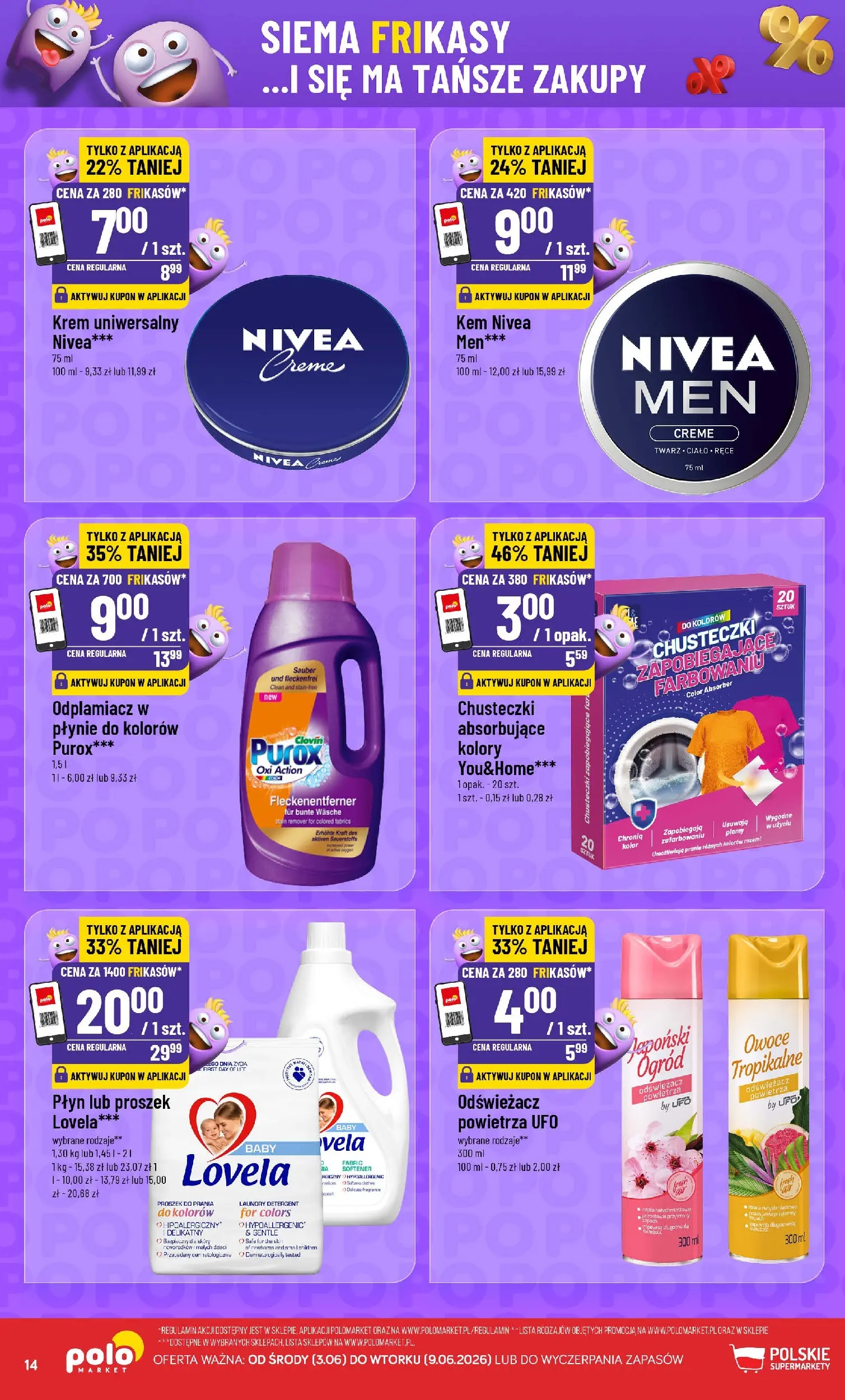 Nowa POLOmarket gazetka od jutra 09.06.2026 | Strona: 14 | Produkty: Odświeżacz, Proszek do prania, Lovela, Detergent