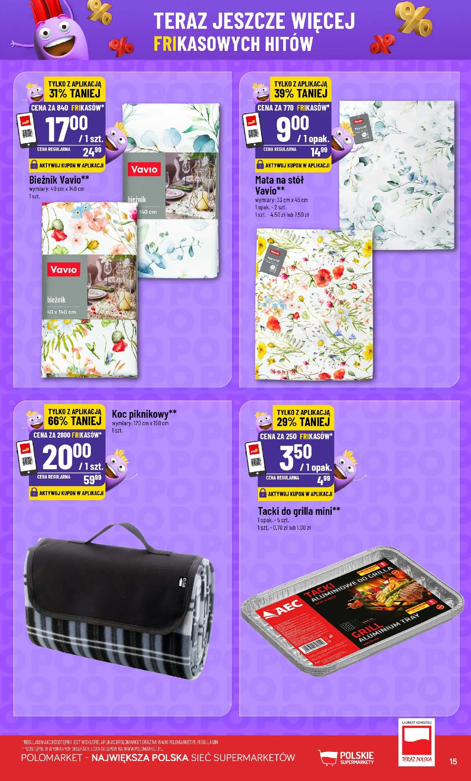 Nowa POLOmarket gazetka od jutra 09.06.2026 | Strona: 15 | Produkty: Grill, Koc, Stół