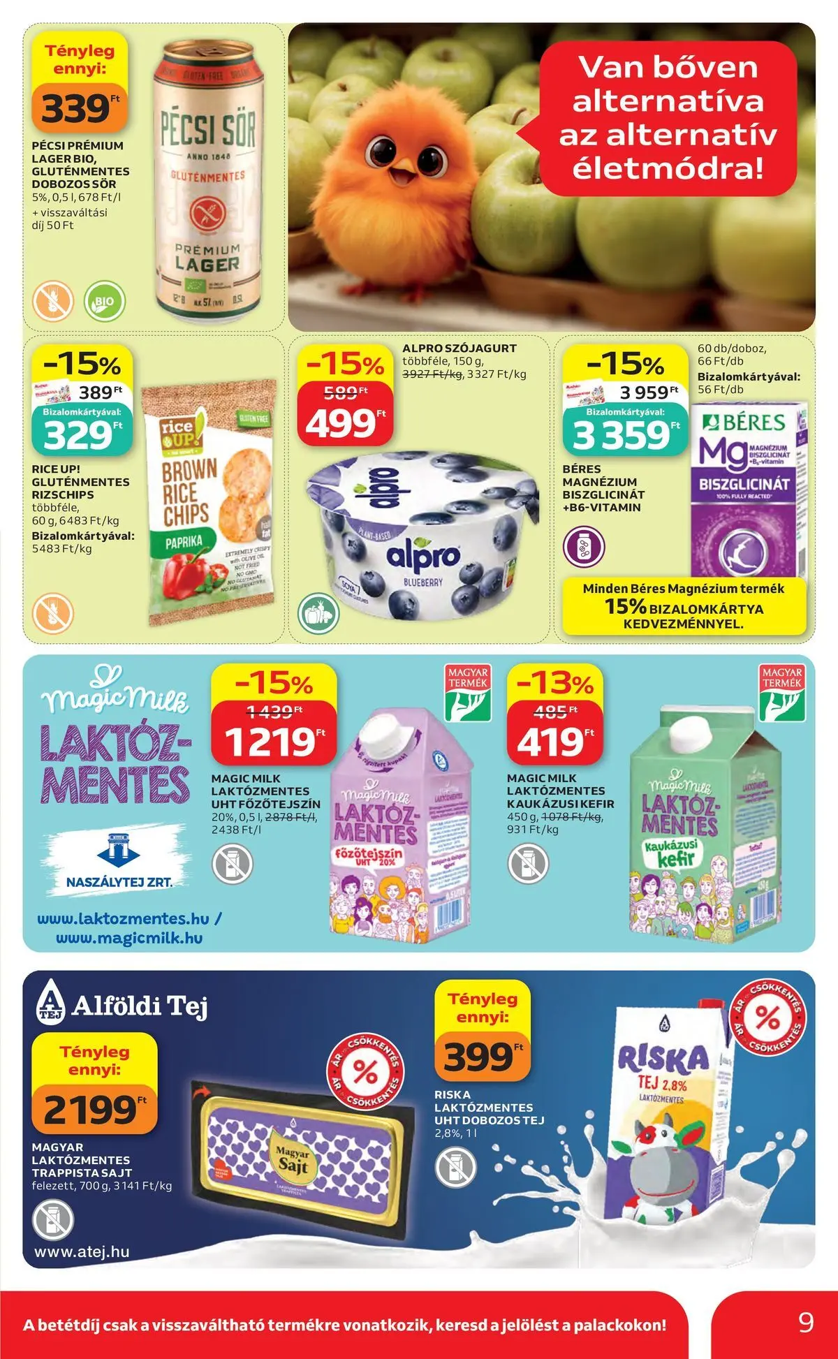 Auchan akciós újság Budapest - 2026.06.04. -tól/töl > akció, lapozható szórólap 🛍️ | Oldal: 9 | Termékek: Kefir, Főzőtejszín, Sajt, Sör