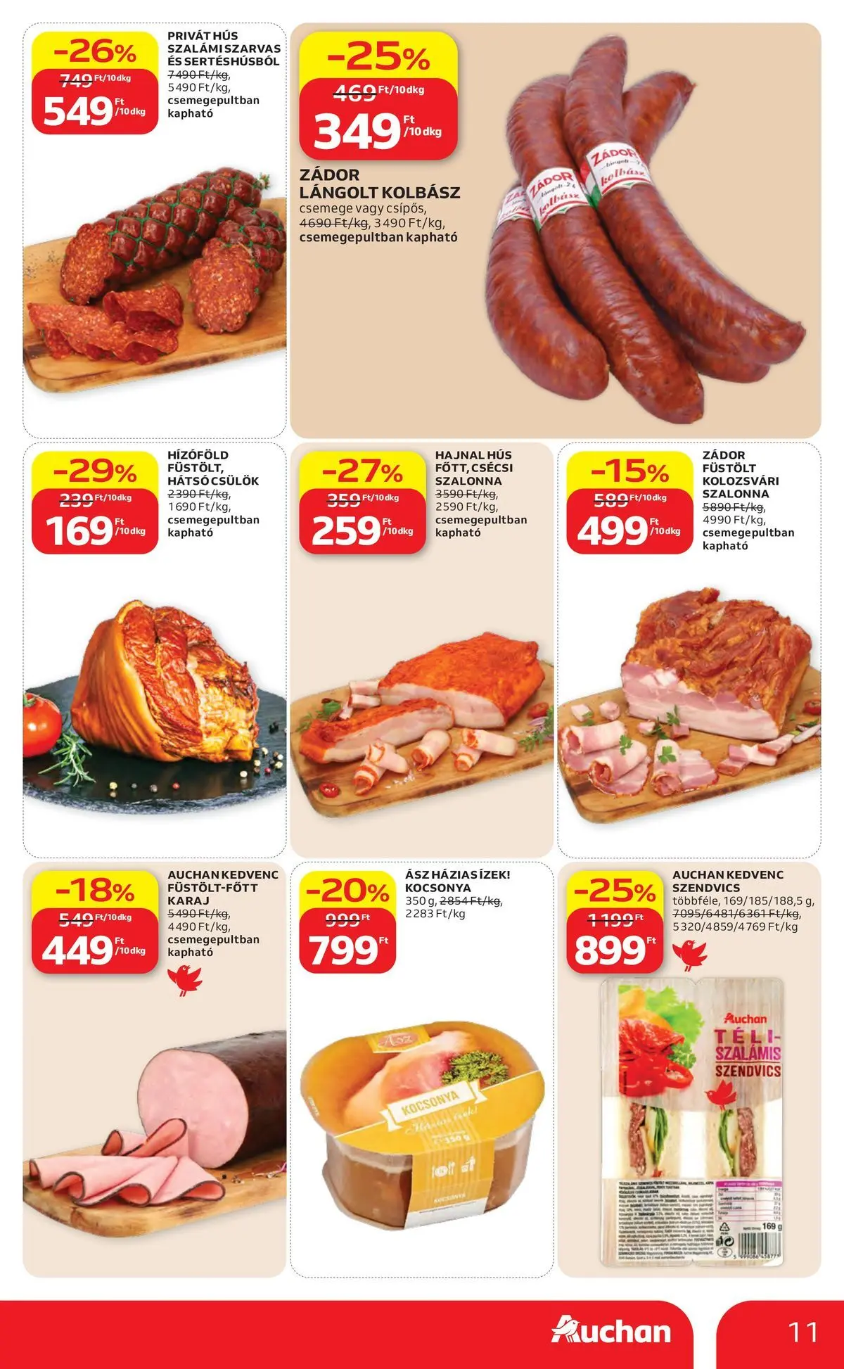 Auchan akciós újság Budapest - 2026.06.04. -tól/töl > akció, lapozható szórólap 🛍️ | Oldal: 11 | Termékek: Kolbász, Hús, Karaj, Lángolt kolbász