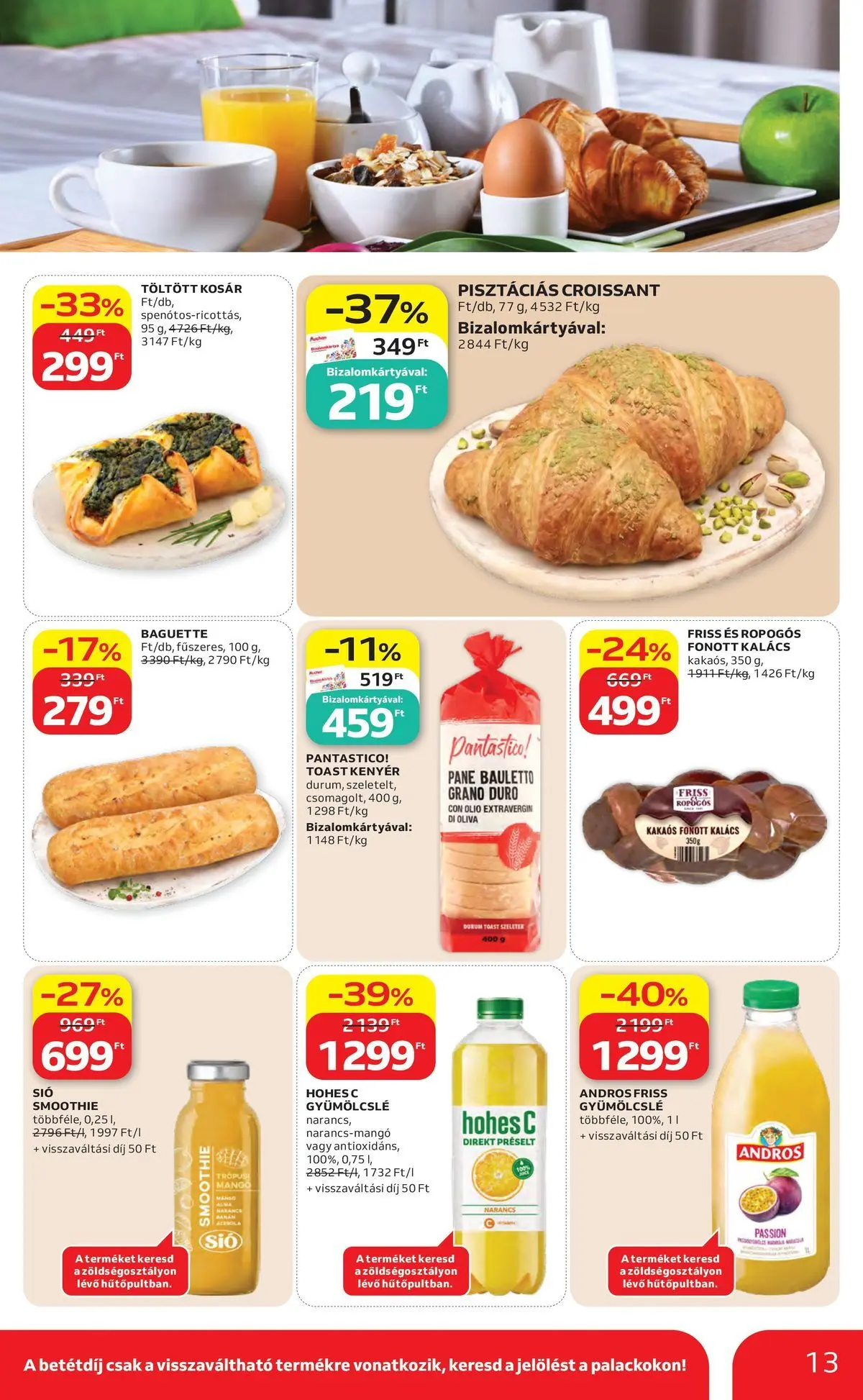 Auchan akciós újság Budapest - 2026.06.04. -tól/töl > akció, lapozható szórólap 🛍️ | Oldal: 13 | Termékek: Kalács, Kenyér, Smoothie, Mangó