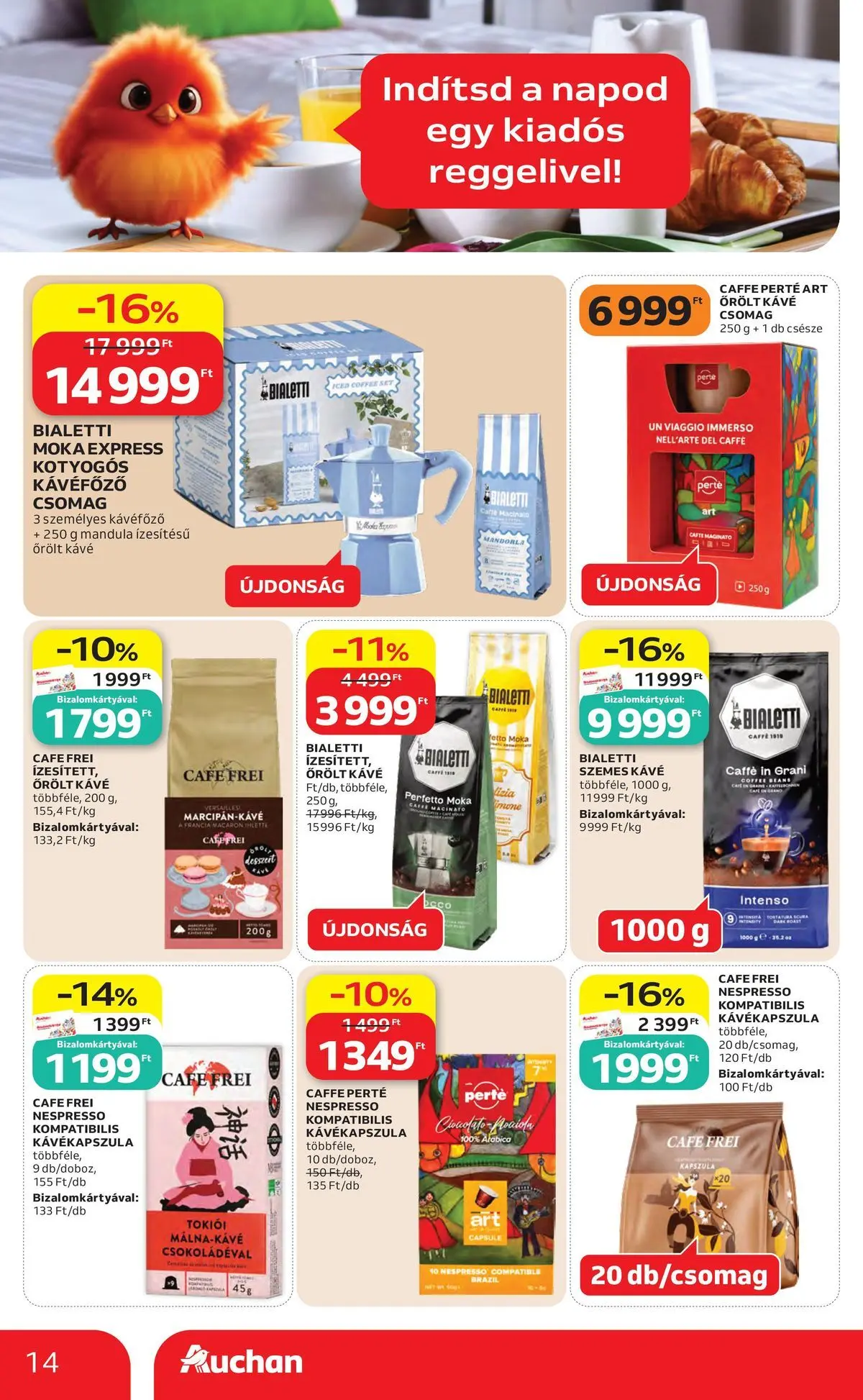 Auchan akciós újság Budapest - 2026.06.04. -tól/töl > akció, lapozható szórólap 🛍️ | Oldal: 14 | Termékek: Kávékapszula, Kávéfőző, Szemes kávé, Őrölt kávé