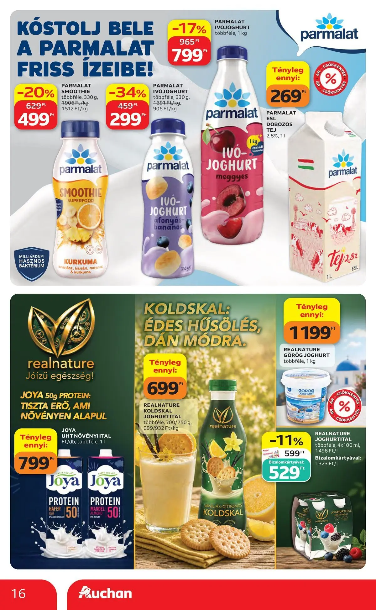 Auchan akciós újság Budapest - 2026.06.04. -tól/töl > akció, lapozható szórólap 🛍️ | Oldal: 16 | Termékek: Ivójoghurt, Kurkuma, Tej, Smoothie