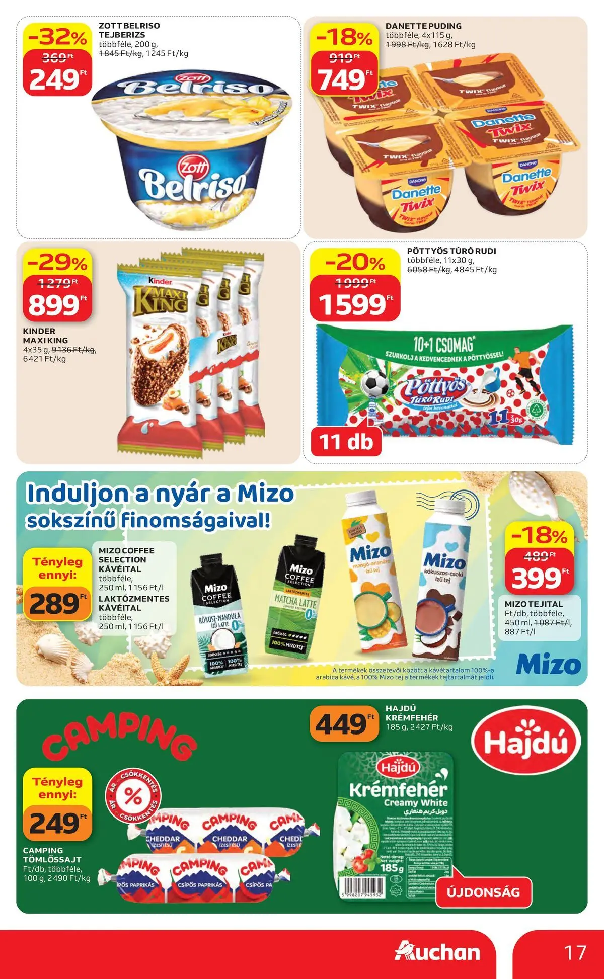 Auchan akciós újság Budapest - 2026.06.04. -tól/töl > akció, lapozható szórólap 🛍️ | Oldal: 17 | Termékek: Puding, Túró rudi, Cheddar, Túró