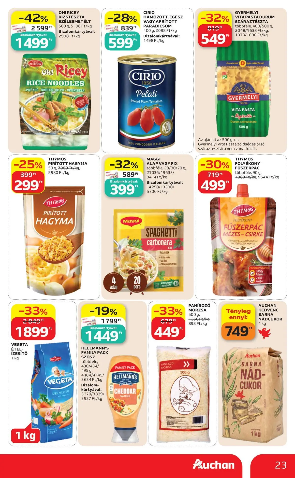 Auchan akciós újság Budapest - 2026.06.04. -tól/töl > akció, lapozható szórólap 🛍️ | Oldal: 23 | Termékek: Fűszerpác, Nádcukor, Maggi, Cukor