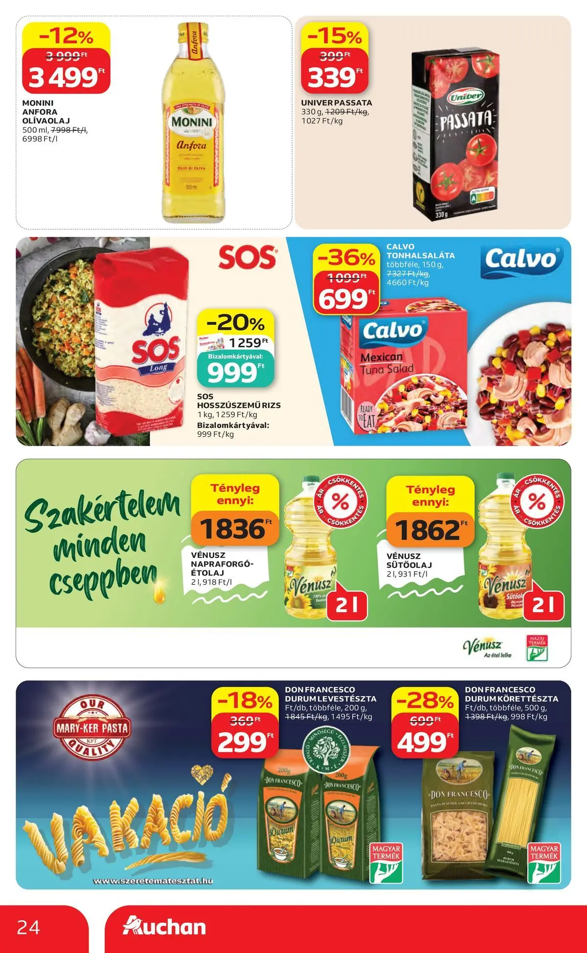 Auchan akciós újság Budapest - 2026.06.04. -tól/töl > akció, lapozható szórólap 🛍️ | Oldal: 24 | Termékek: Tonhalsaláta, Levestészta, Rizs, Olívaolaj