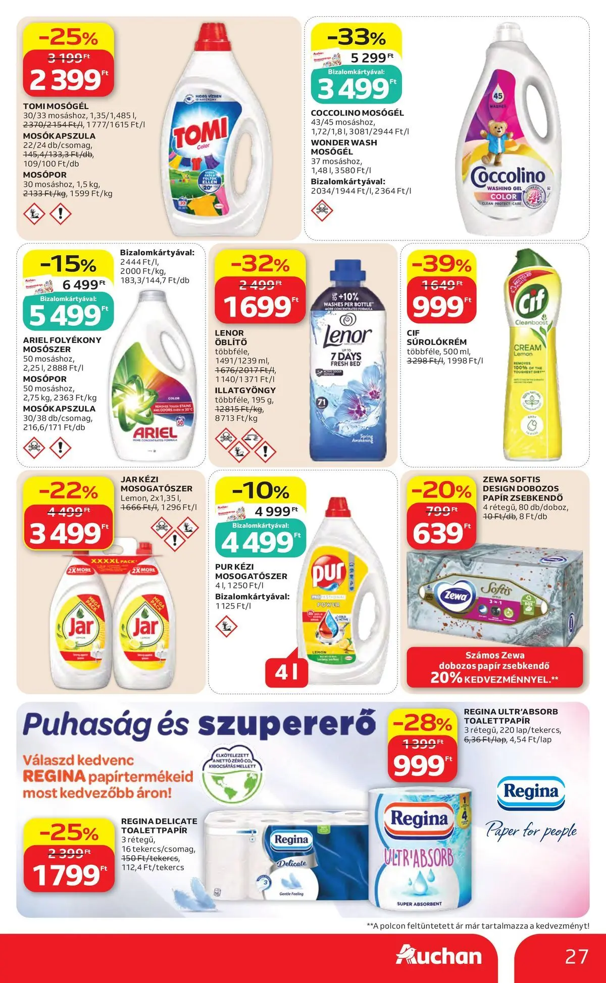 Auchan akciós újság Budapest - 2026.06.04. -tól/töl > akció, lapozható szórólap 🛍️ | Oldal: 27 | Termékek: Ariel, Öblítő, Mosószer, Mosogatószer