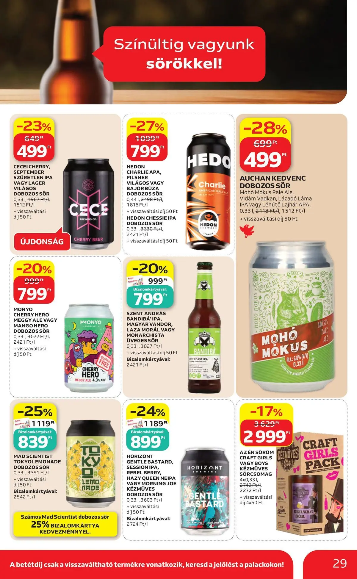 Auchan akciós újság Budapest - 2026.06.04. -tól/töl > akció, lapozható szórólap 🛍️ | Oldal: 29 | Termékek: Meggy, Dobozos sör, Sör