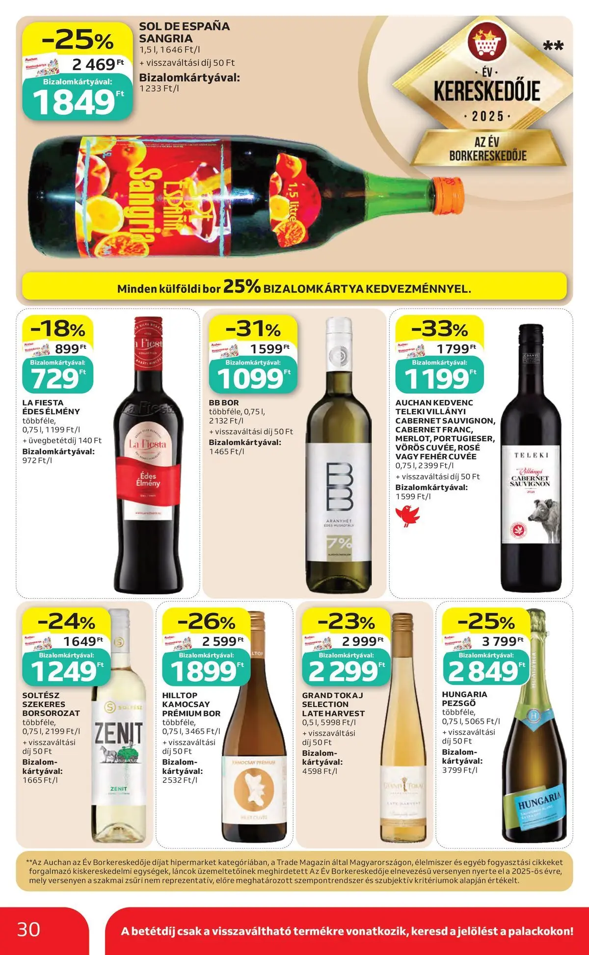 Auchan akciós újság Budapest - 2026.06.04. -tól/töl > akció, lapozható szórólap 🛍️ | Oldal: 30 | Termékek: Sangria, Pezsgő, Bor