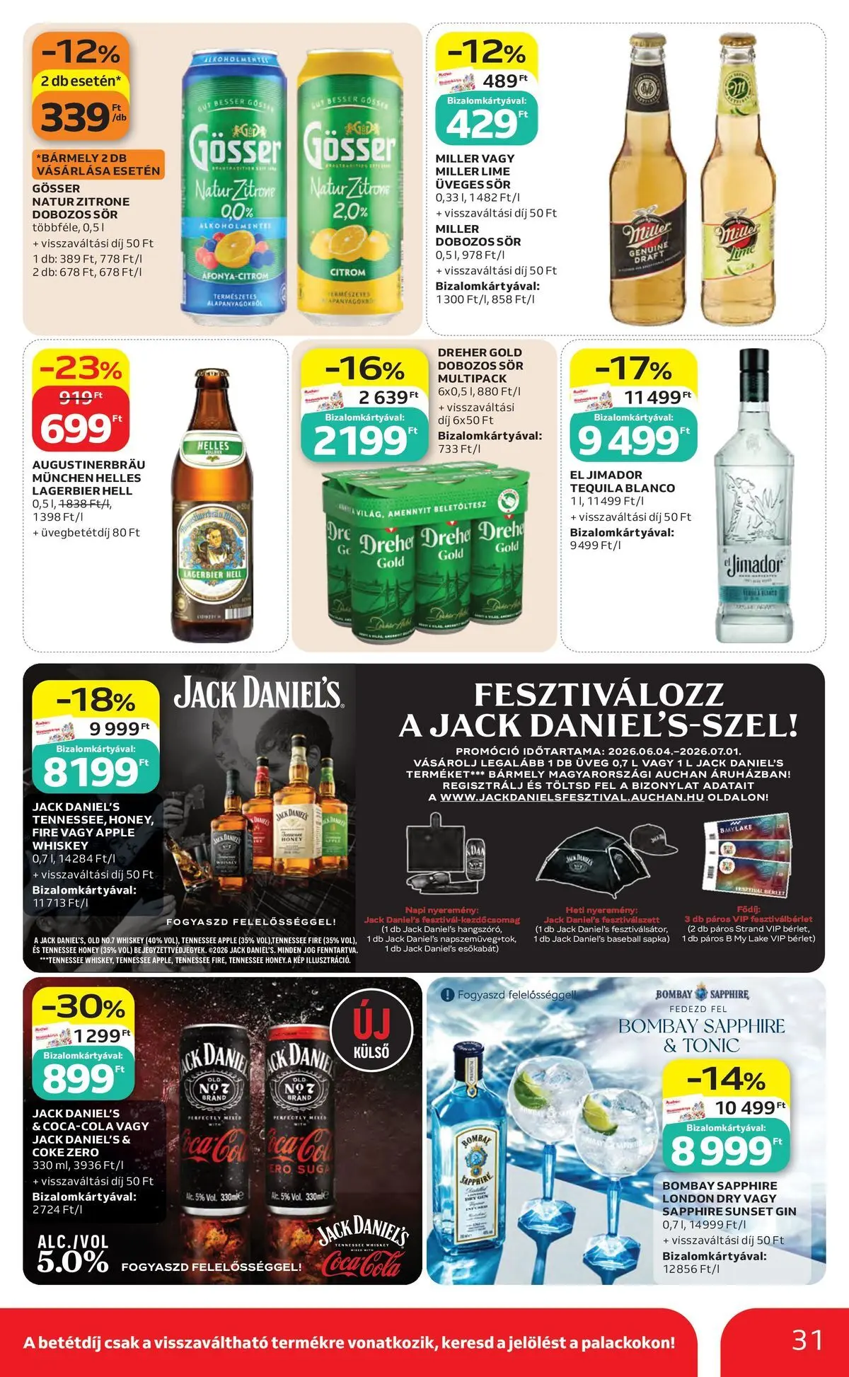 Auchan akciós újság Budapest - 2026.06.04. -tól/töl > akció, lapozható szórólap 🛍️ | Oldal: 31 | Termékek: Lime, Whiskey, Tequila, Gösser