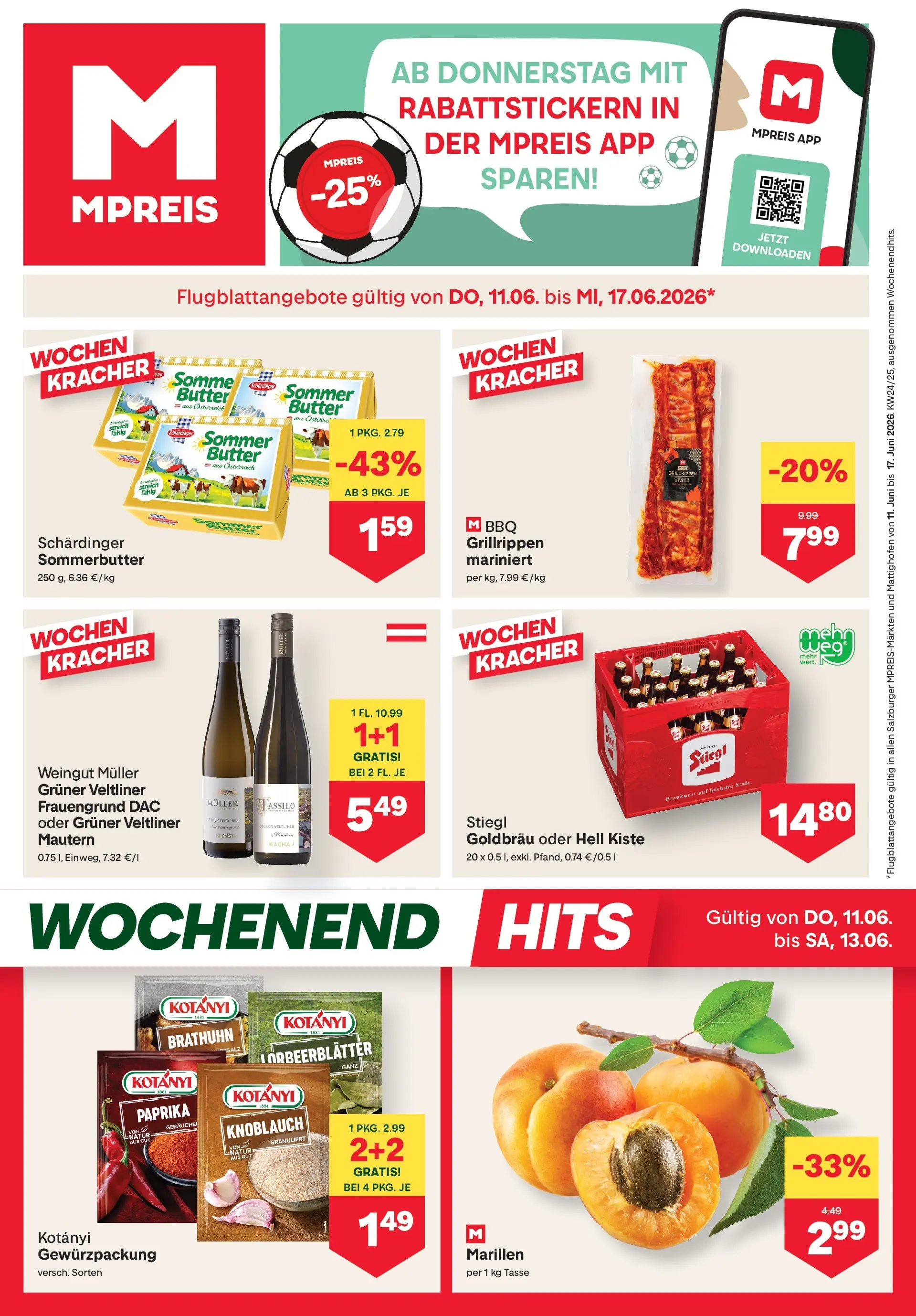 MPREIS Saalbach von 11.06.2026 - Aktuelle Angebote | Seite: 1 | Produkte: Knoblauch, Butter