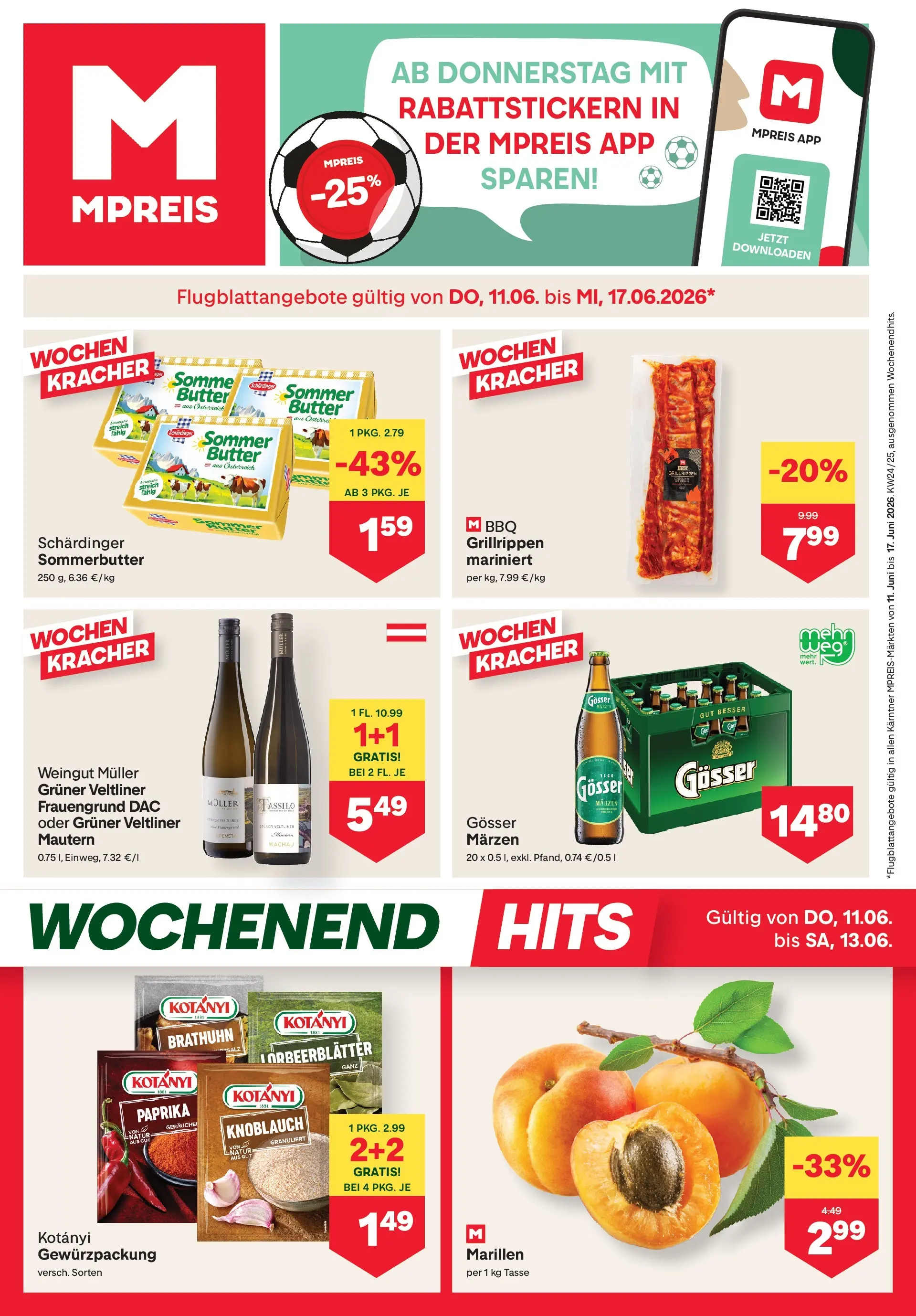 MPREIS Velden von 11.06.2026 - Aktuelle Angebote | Seite: 1 | Produkte: Knoblauch, Butter
