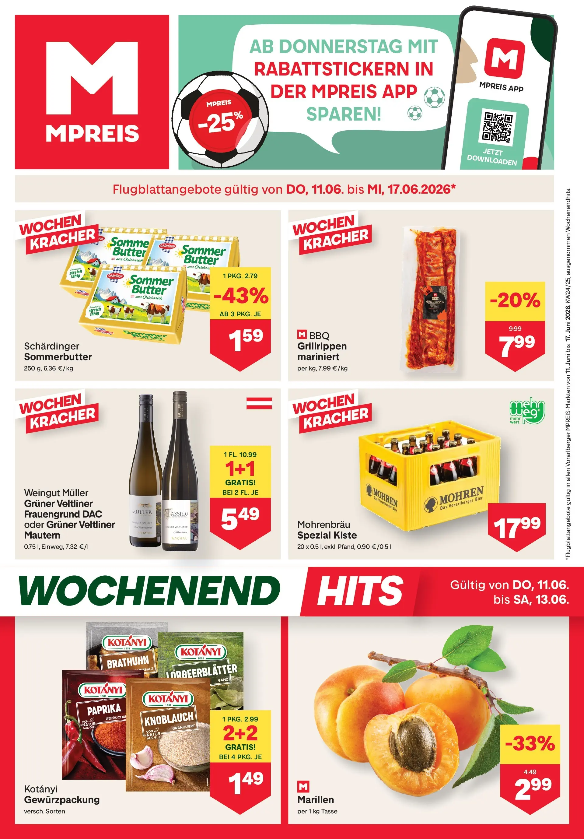 MPREIS St.Gallenkirch von 11.06.2026 - Aktuelle Angebote | Seite: 1 | Produkte: Knoblauch, Butter, Bier