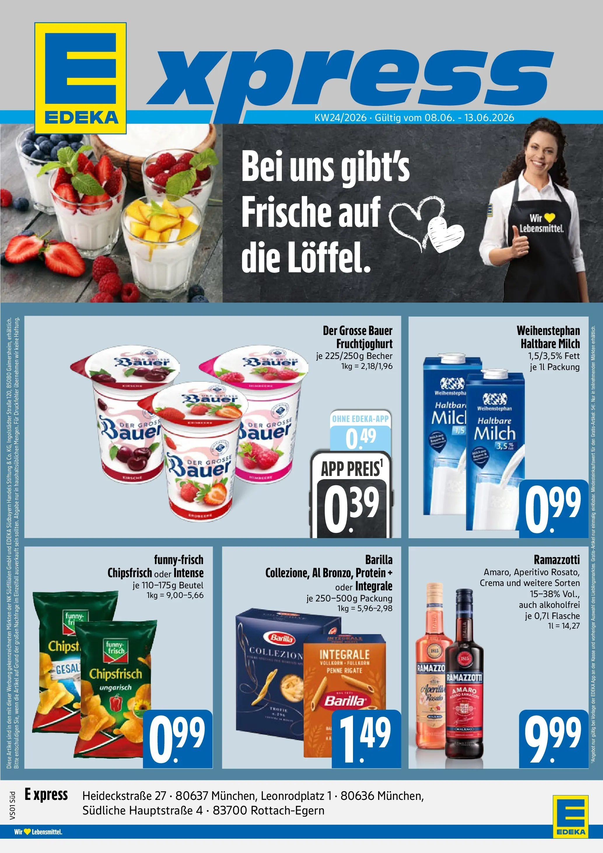 Angebote - E xpress: Wochenangebote (ab 07.06.2026) zum Blättern | Seite: 1 | Produkte: Barilla, Haltbare milch, Fruchtjoghurt, Ramazzotti
