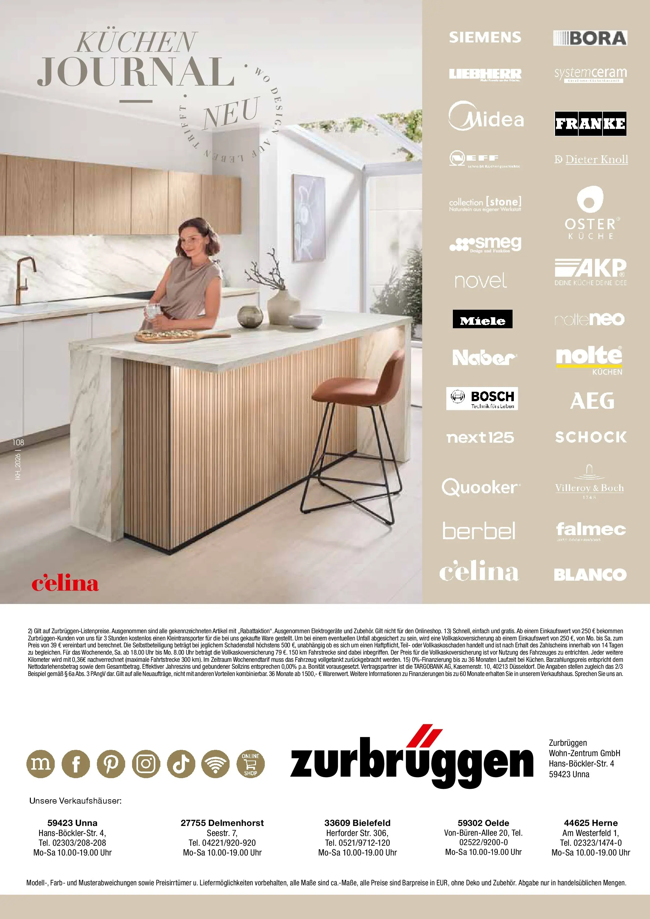 Zurbrüggen Küchen Journal (ab 27.05.2026) zum Blättern | Seite: 108 | Produkte: Bosch, Siemens, Kuchen, Uhr