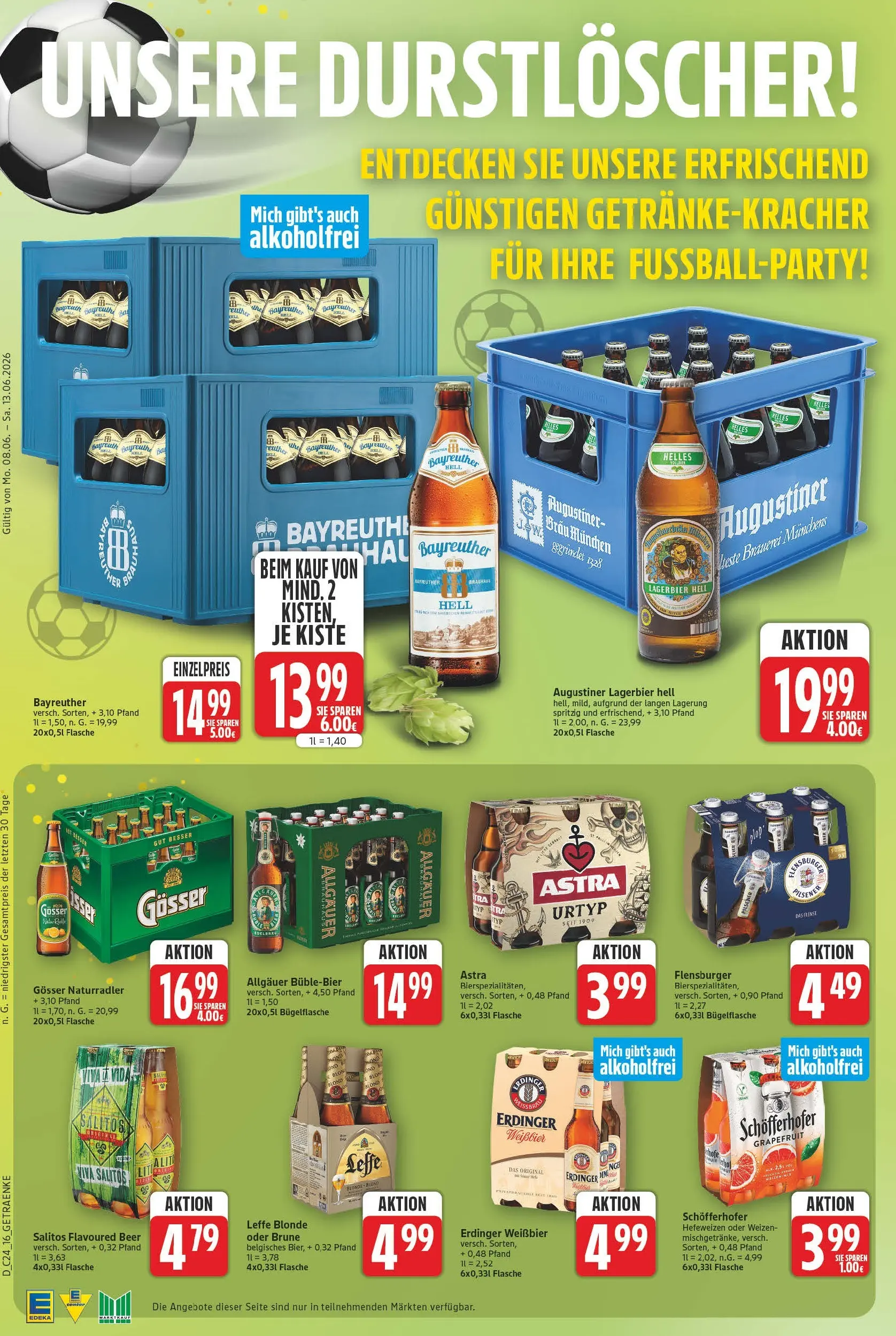 E center Prospekt Magdeburg (ab 08.06.2026) zum Blättern | Seite: 16 | Produkte: Durstloscher, Weißbier, Flensburger, Grapefruit