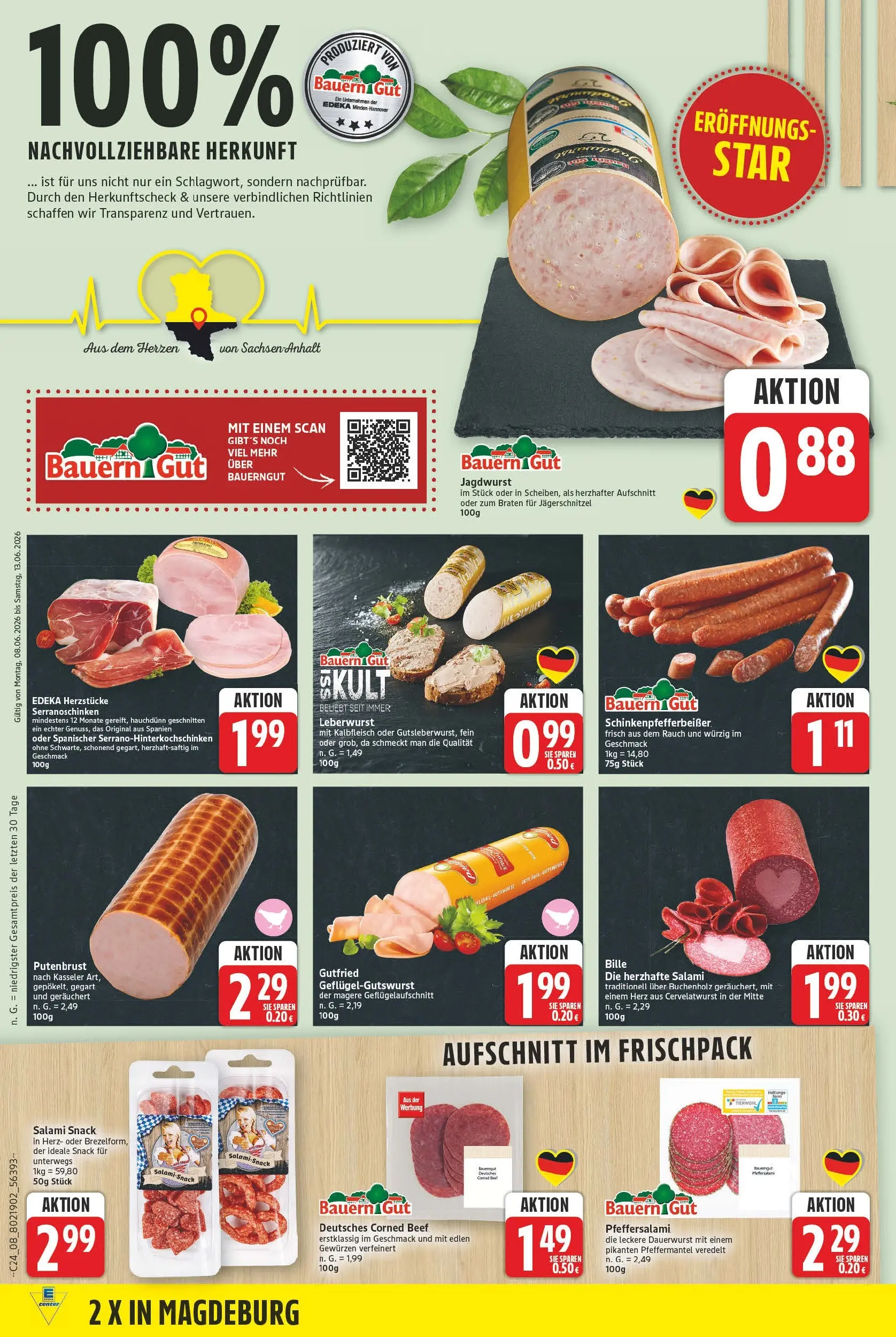 E center Prospekt Magdeburg (ab 08.06.2026) zum Blättern | Seite: 8 | Produkte: Bauerngut, Salami