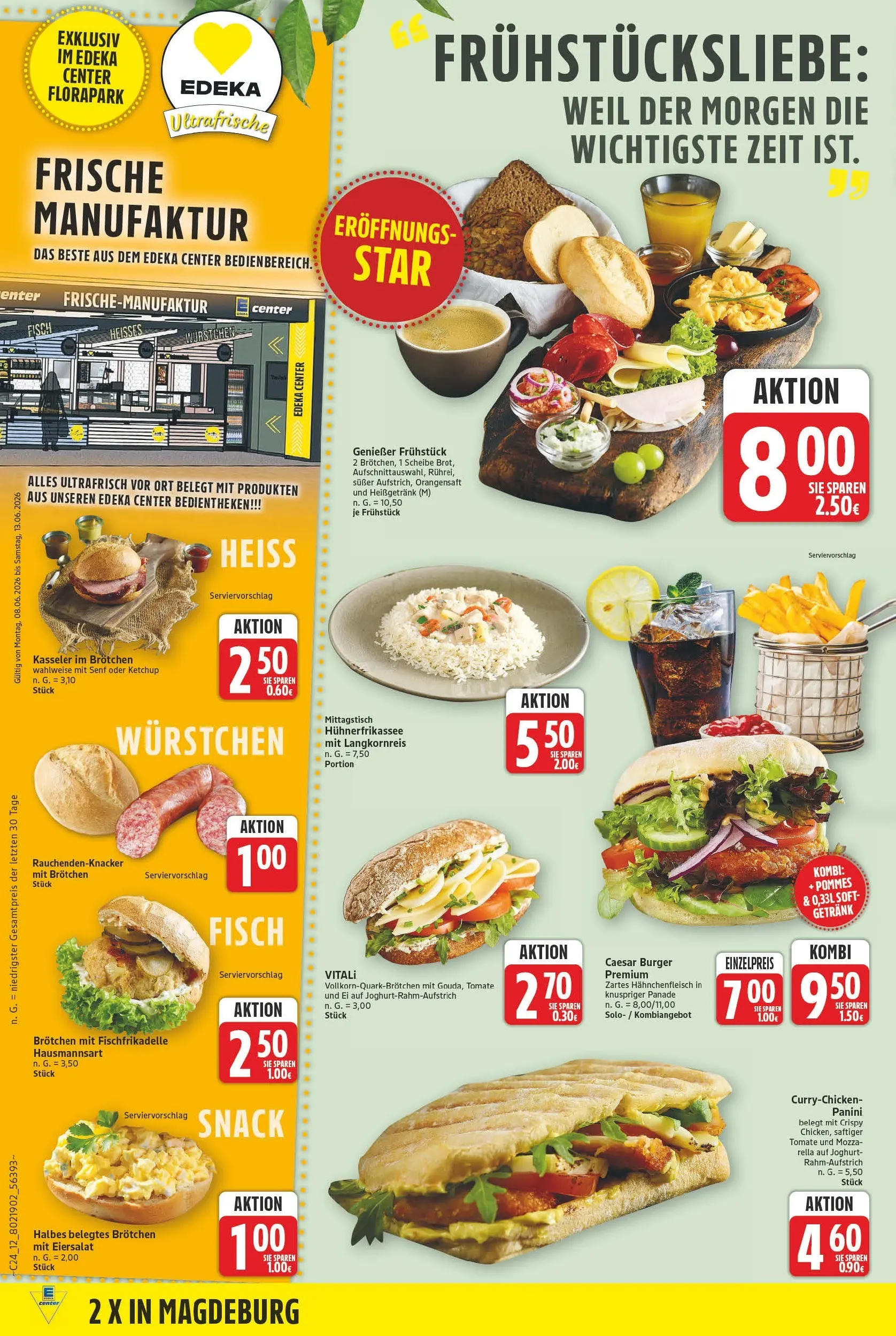 E center Prospekt Magdeburg (ab 08.06.2026) zum Blättern | Seite: 12 | Produkte: Joghurt, Pommes, Burger, Fisch