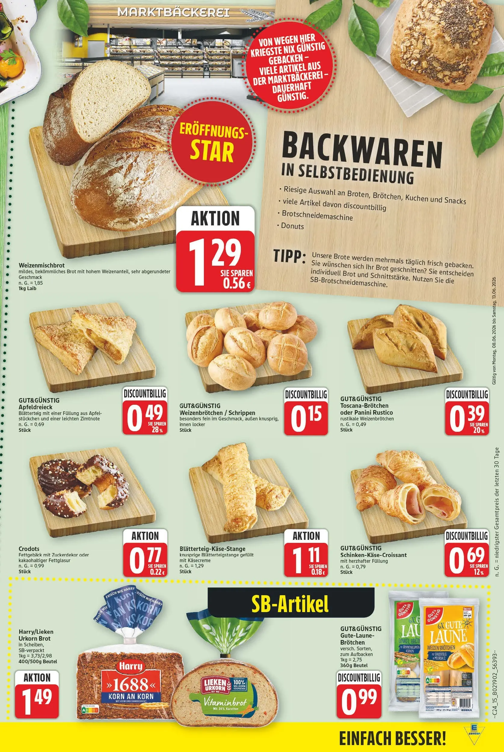 E center Prospekt Magdeburg (ab 08.06.2026) zum Blättern | Seite: 15 | Produkte: Äpfel, Donuts, Brot, Kuchen