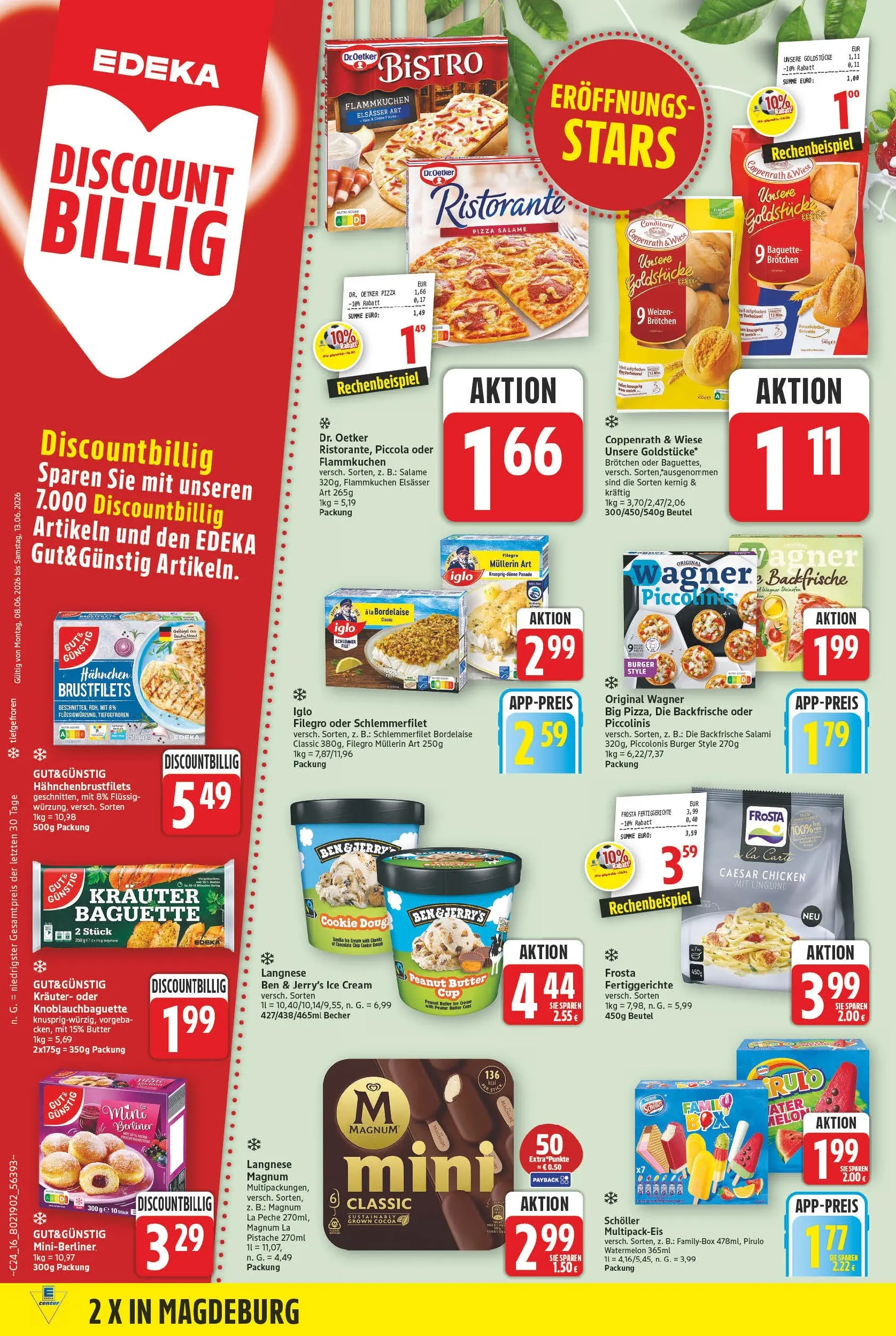 E center Prospekt Magdeburg (ab 08.06.2026) zum Blättern | Seite: 18 | Produkte: Burger, Piccolinis, Salami, Pizza