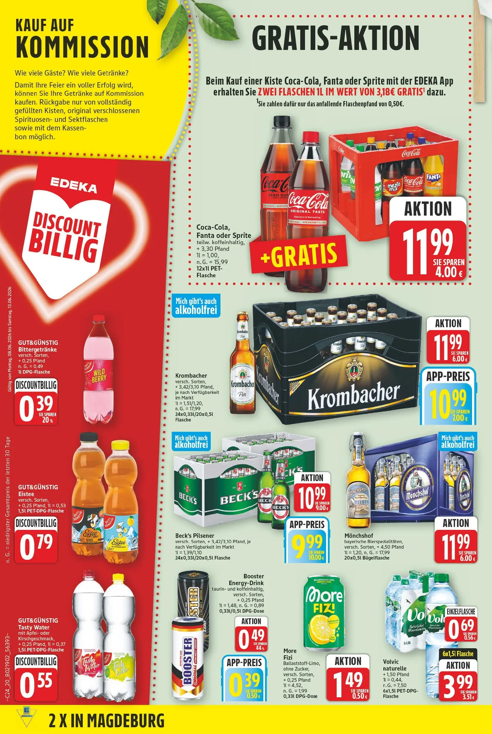 E center Prospekt Magdeburg (ab 08.06.2026) zum Blättern | Seite: 22 | Produkte: Coca cola, Sprite, Krombacher, Volvic