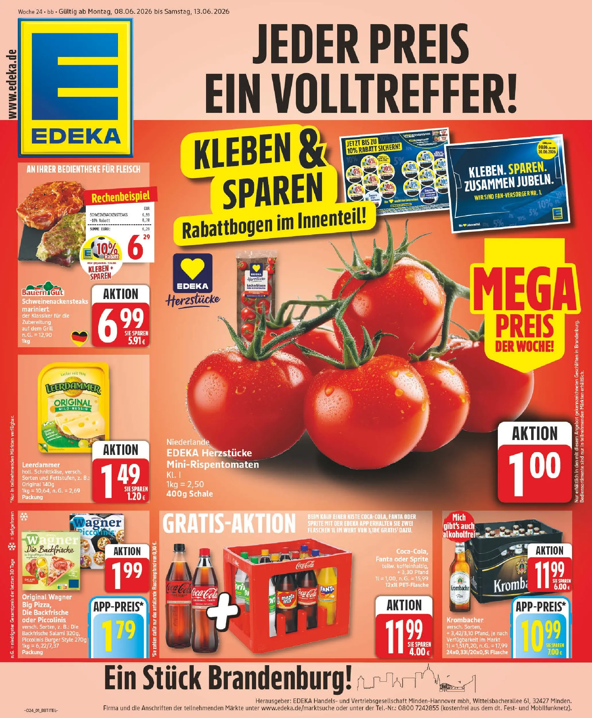 Edeka prospekt Zossen (ab 08.06.2026) » Angebote Online | Seite: 1 | Produkte: Cola, Burger, Piccolinis, Pizza