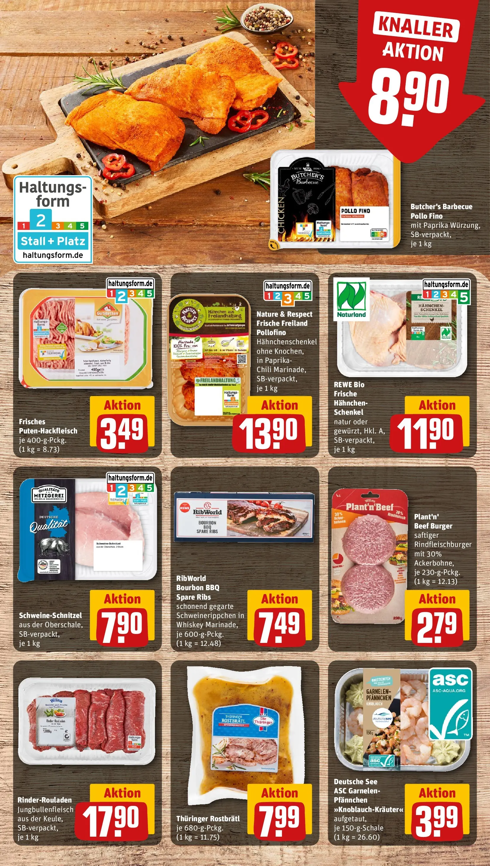 REWE Prospekt ab 07.06.2026 zum Blättern » Angebote | Seite: 8 | Produkte: Hahnchen, Hahnchenschenkel, Burger, Garnelen