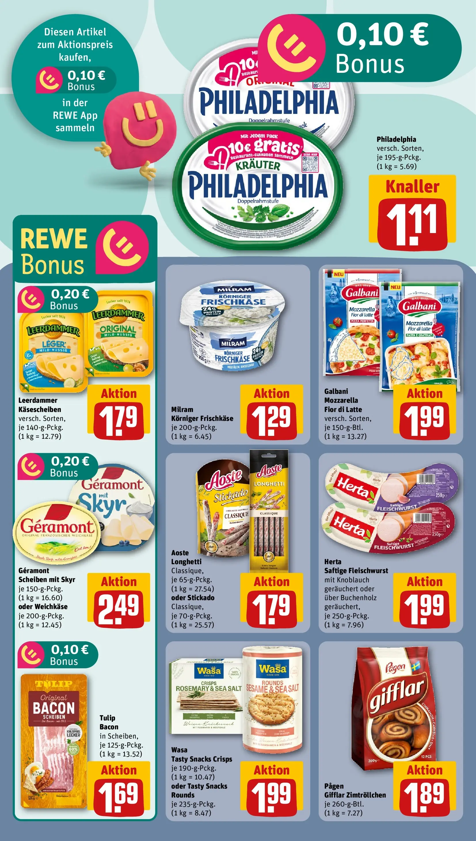 REWE Prospekt ab 07.06.2026 zum Blättern » Angebote | Seite: 10 | Produkte: Philadelphia, Mozzarella, Leerdammer, Pasta