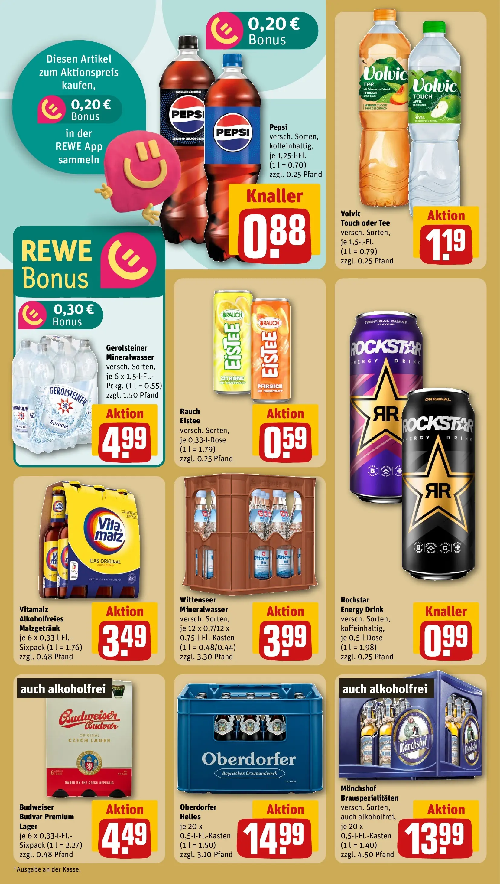 REWE Prospekt ab 07.06.2026 zum Blättern » Angebote | Seite: 18 | Produkte: Rockstar energy, Cola, Mineralwasser, Pfirsich