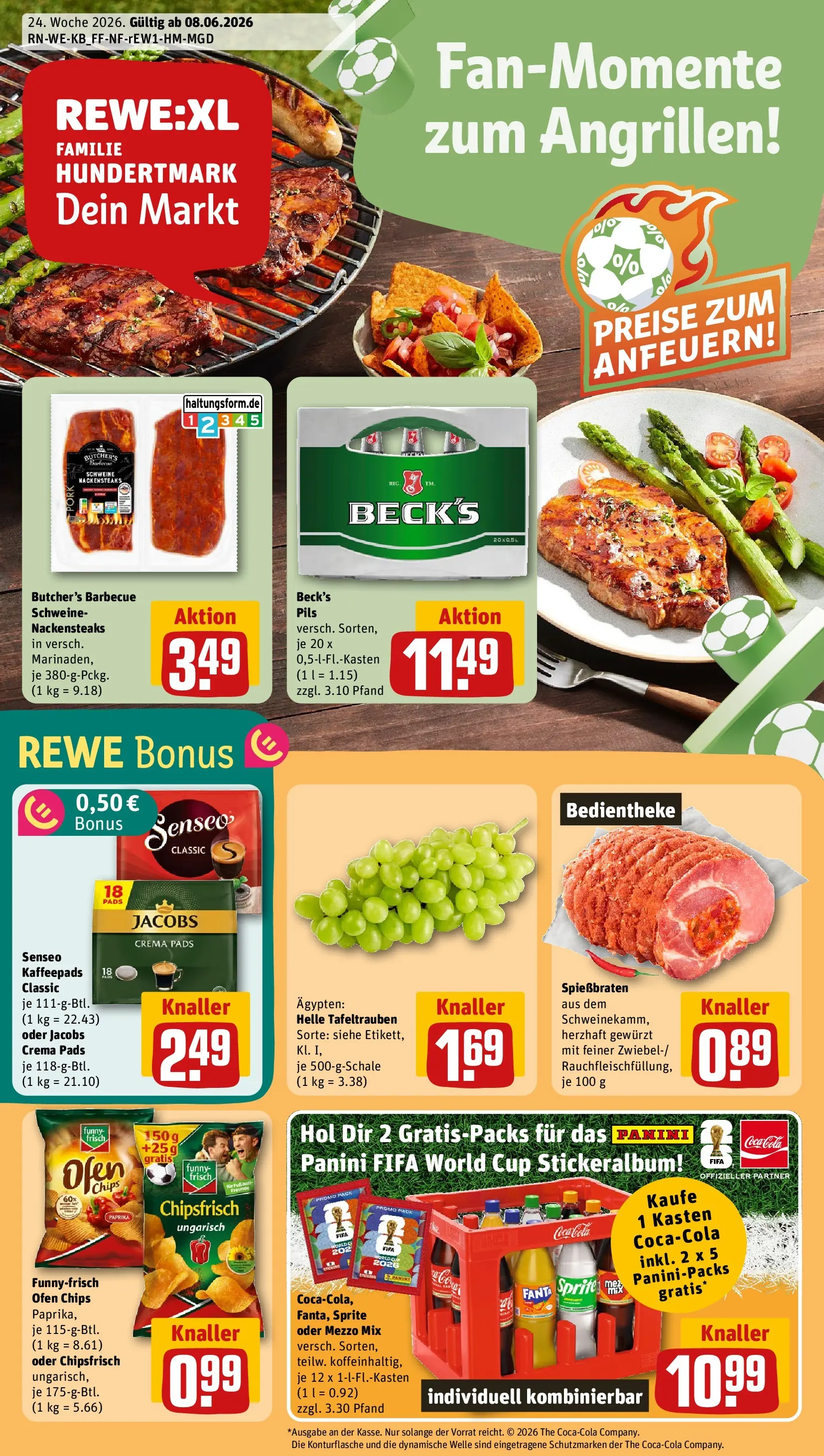 REWE Prospekt ab 08.06.2026 zum Blättern » Angebote | Seite: 1 | Produkte: Ofen, Cola, Pils, Chips