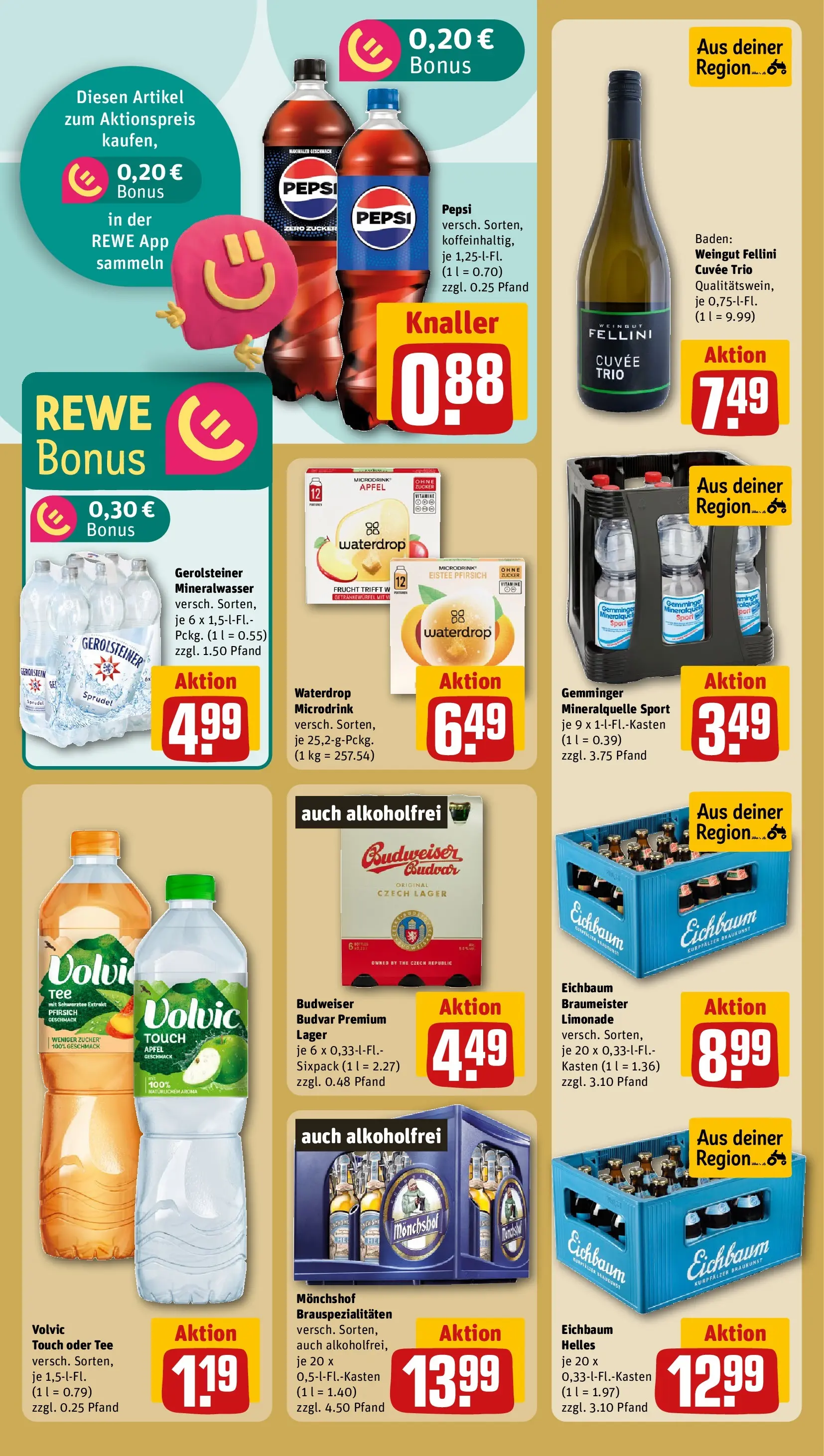 REWE Prospekt ab 08.06.2026 zum Blättern » Angebote | Seite: 18 | Produkte: Monchshof, Pepsi, Volvic, Gerolsteiner